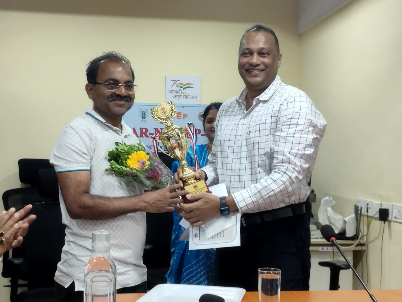 Dr. V. D.Pawar, Professor, AGB being felicitated for success of his ward